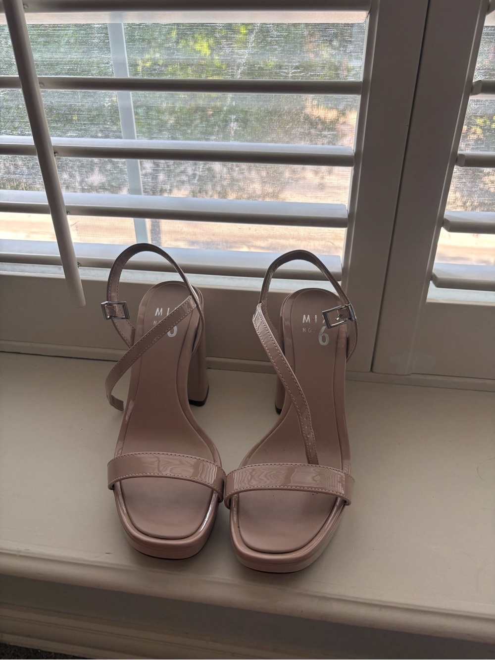 Mix No. 6 Nude Pink Patent Strappy Block Heel Sandals